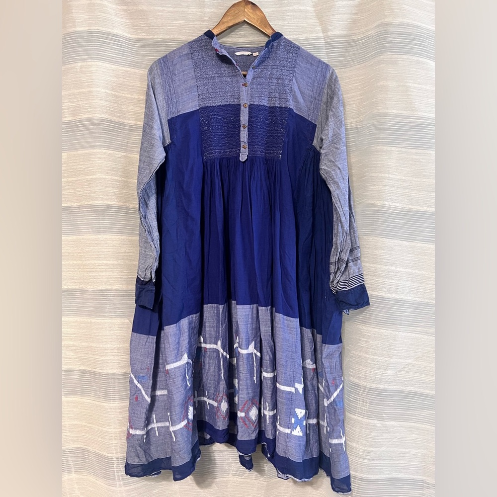 ❌SOLD❌Injiri Handwoven Indigo Dress — Size 36— Handloom Cotton